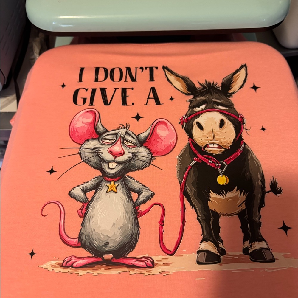 Pink Graphic Tee with Rat and Donkey
